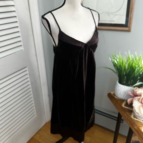 GAP Womens Dress 6 Brown Velvet Babydoll Mini V-Neck Whimsigoth Fairy Grunge - Picture 4 of 15